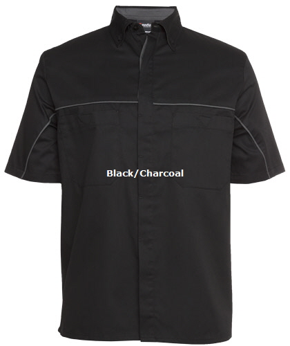 Team Crew Shirt #4MSI (Black-Charcoal) With Concealed Buttons, 2 Chest Pocket and Logo Service.  Perfect for Work Shop Mechanics, Sponsored Teams, Auto Industry, Call Free 1800 654 990