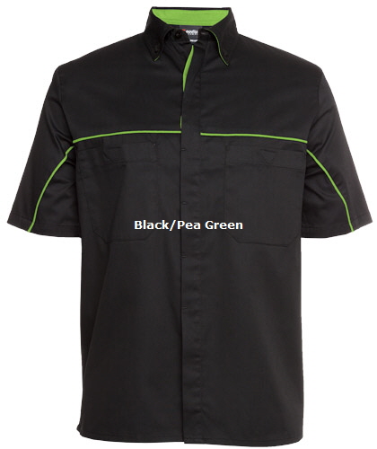 Team Crew Shirt #4MSI (Black-Green) With Concealed Buttons, 2 Chest Pocket and Logo Service.  Perfect for Work Shop Mechanics, Sponsored Teams, Auto Industry, Call Free 1800 654 990