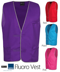 Sports Training Vests in Team Colours #6HFV With Logo Service, Embroidery or Printing. Available in Fluro Red, Fluro Purple, Aqua and Hot Pink. Sizes SM-5XL. Two Side Pockets, Velcro Closure, Contrast Grey Binding, 100% Polyester Tricot for Durability. Can be worn by Officals, Staff, Security, Crowd Control, Staff, Parking Officers, Runners, Umpires, Reserves. To request a Sample for Inspection please call Renee Kinnear or Shelley Morris on FreeCall 1800 654 990