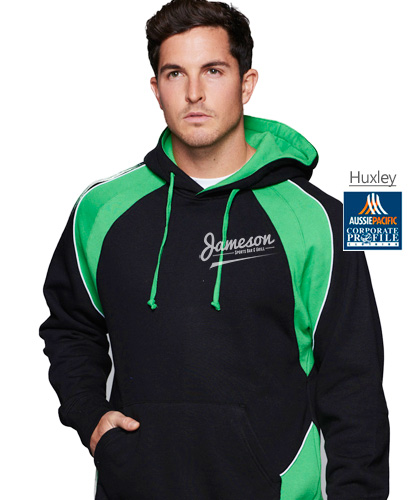 Huxley Hoodie #1509 with Logo Service, Hoodies available in 14 team colours including Black-Kawa green, Black-Purple, Black-Royal, Black-Orange, Black/Red/White, Black/Red/Gold, Black/White/Ash, Black/Ash/White, Navy/Ashe/White, Navy/Red/Gold, Red/Black/White, Royal/White/Ash.Kids sizes also available, great colours for Schools.