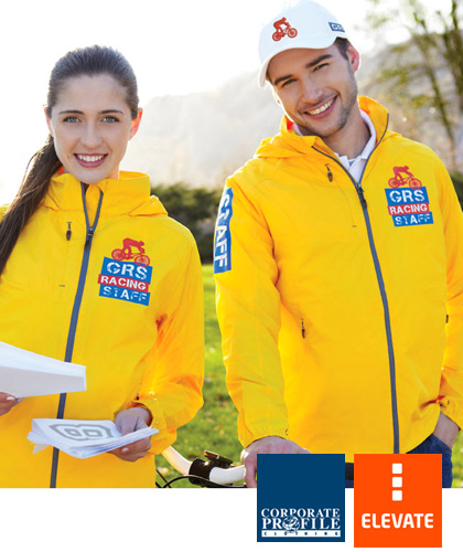 Elevate Flint Jacket #12604 and Ladies #92604 With Logo Service. Available in 8 Sport Industry colors, Yellow, Red, Steel Grey, Team Red, Forest Green, New Royal, Navy, Maroon and Black. Flint Jacket has technical know-how built right in with 100% Polyester 240T woven with a 600 mm water resistant coating. It also features a CF exposed #5 contrast reverse coil zipper, interior zipper flap with chin guard and diminishing reflective piping at back shoulder.