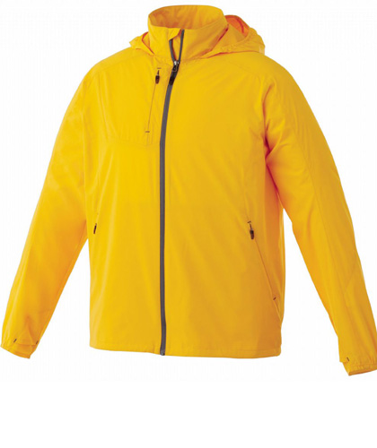 Elevate Flint Jacket #12604 and Ladies #92604 With Logo Service. Available in 8 Sport Industry colors, Yellow, Red, Steel Grey, Team Red, Forest Green, New Royal, Navy, Maroon and Black. Flint Jacket has technical know-how built right in with 100% Polyester 240T woven with a 600 mm water resistant coating. It also features a CF exposed #5 contrast reverse coil zipper, interior zipper flap with chin guard and diminishing reflective piping at back shoulder.